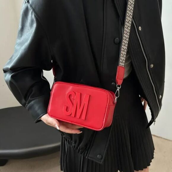 Vegan Leather Rectangle Crossbody Bag Adjustable Strap - Picture 9 of 12